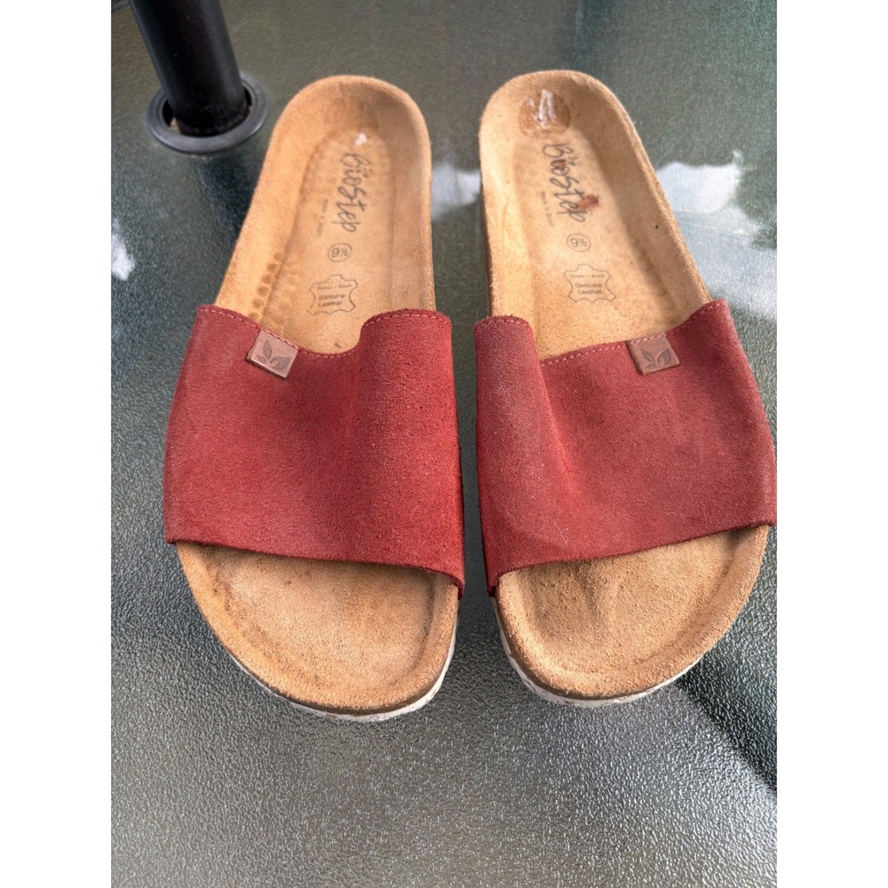 Biostep Womens Red Suede Slide Sandals Cork‎ Footbed Made in Spain Size 9.5